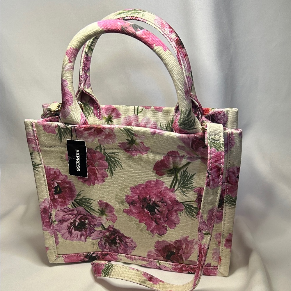 NWT Floral Pink and Cream Tote w/ Optional Crossbody Strap